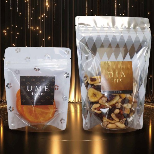 画像1: ベリーパック(富士カガク) 片面アルミ(ダイア柄) チャック付き スタンド袋 小ロットタイプ DIAJ-1 1ケース500枚入り ※個人宅別途送料 (1)